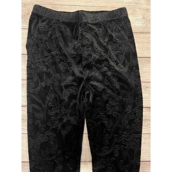 Connection 18 Black Pull On pants Leggins With velvet embossed floral pattern S - Picture 2 of 6